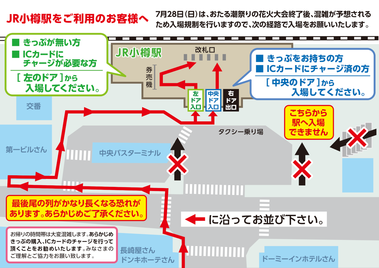 7月28日花火大会終了後のJR小樽駅からの臨時列車と構内への入場につきまして