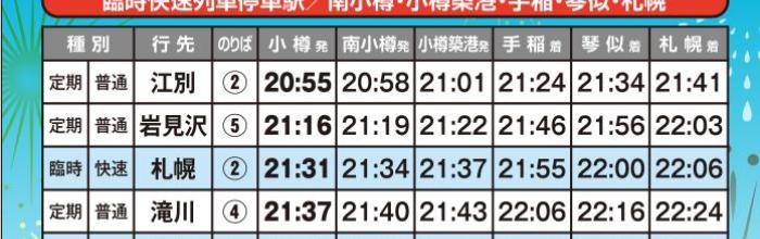 7月30日花火大会終了後のJR小樽駅からの臨時列車と構内への入場につきまして