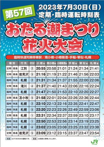 7月30日花火大会終了後のJR小樽駅からの臨時列車と構内への入場につきまして